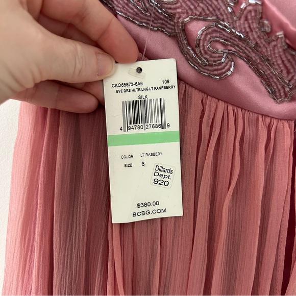 BCBG Maxazria Pink Halter Silk Beaded Halter Long Evening Dress NWT 8 - Picture 9 of 11